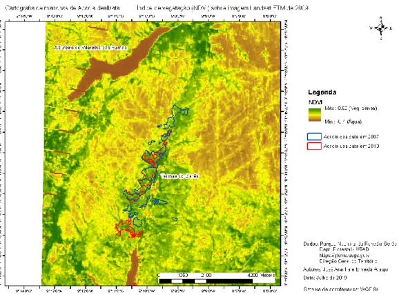 Figura 12 – Cartografia de áreas de Acacia dealbata sobre imagem Sentinel 2 multiespectral de 2015 