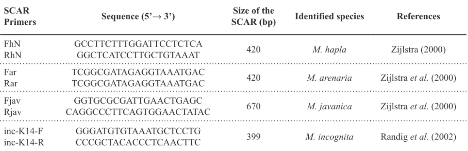 Table 3. Amplification conditions used for different primers in identification of  Meloidogyne species