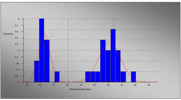 Figure 3b). Mixture Distribution of Minimal Breadth of the 1 st  phalanx (from fossil sites) dimensions as a  test case