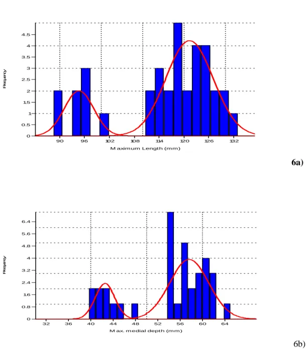 Figure 6: a) Mixture Distribution of Maximum Length of Calcaneus from the fossil sites dimenisons