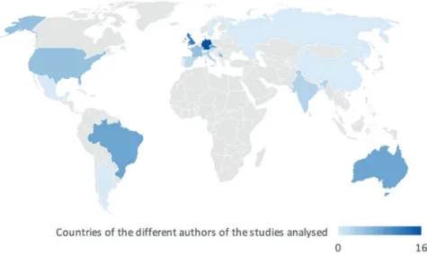 Figure 3. Geographical distribution of the di ff erent studies analyzed.