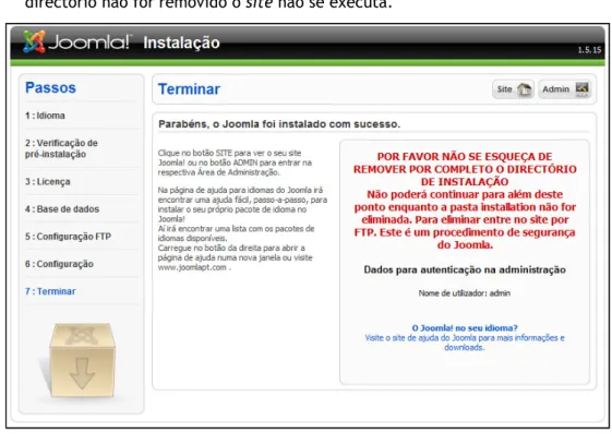Figura 18 - Instalação do Joomla – finalização. 