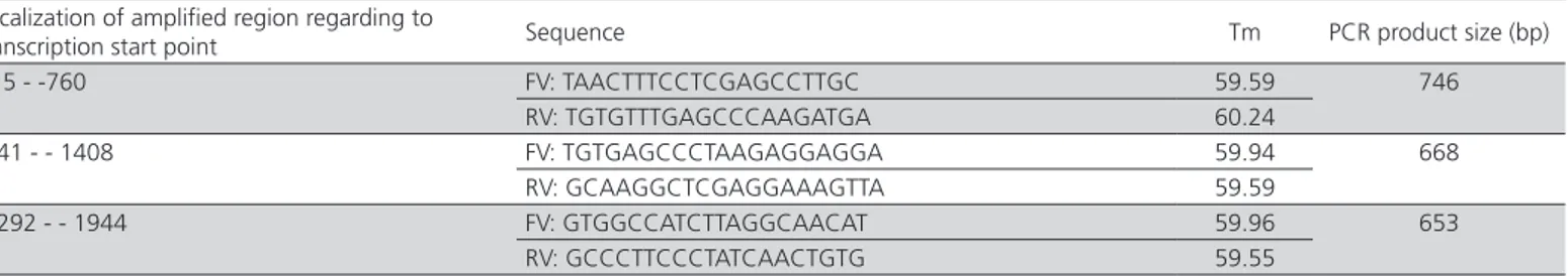 Table 3 – Primers used for amplification and sequencing of NM_001001460 5’-flanking region