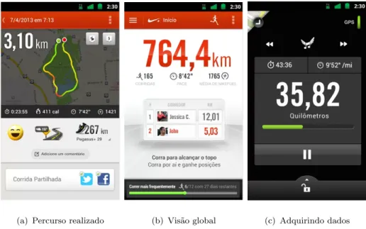 Figura 2.9: Imagens do layout da aplica¸ c˜ ao Talos Nike + Running.