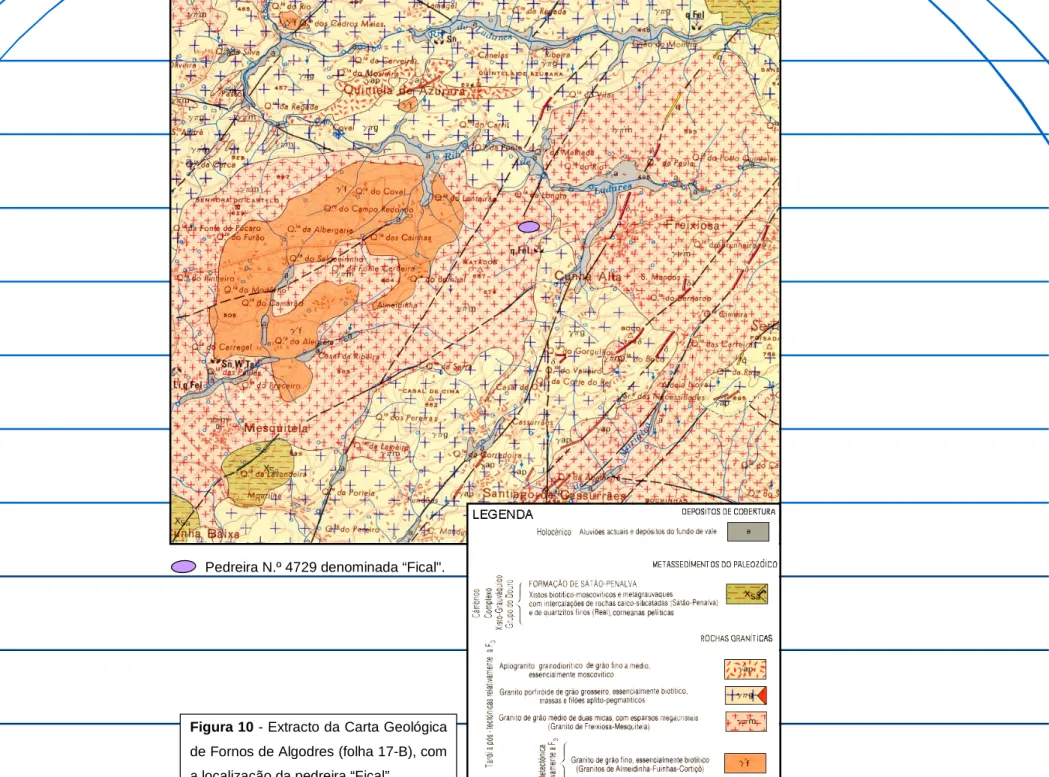 Figura 10 - Extracto da Carta Geológica  de Fornos de Algodres (folha 17-B), com  a localização da pedreira “Fical”