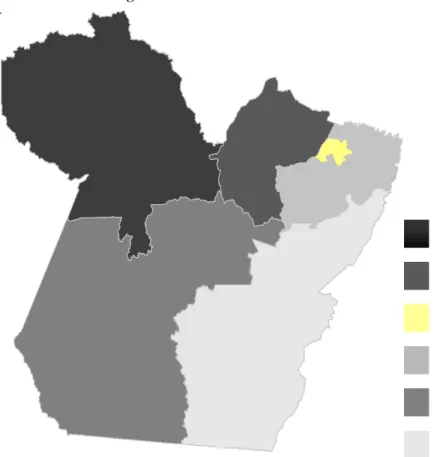 Figura 1. Coeficientes de Incidência no Estado do Pará, segundo suas Mesorregiões. 
