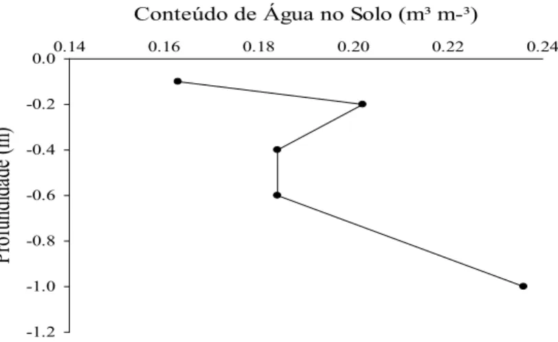 FIGURA 3:   Água disponível no solo (θ disp  = θ CC  – θ PMP ), em um Latossolo Vermelho-Amarelo, sob Mata Nativa, em  Telêmaco Borba - PR.