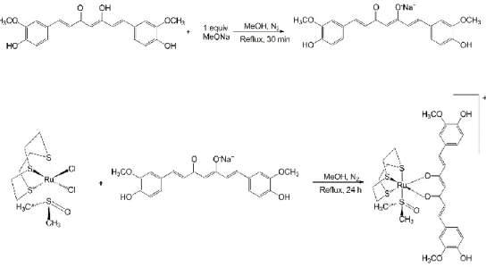 Figure 14 – Reactional scheme for the two-step synthesis of Ru-curc complex. 