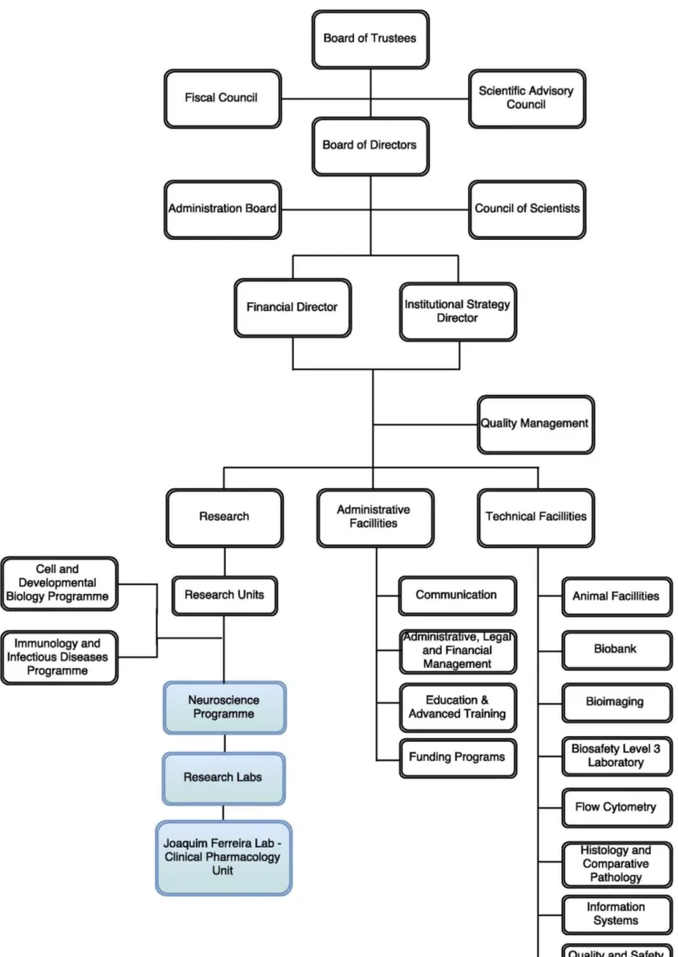 Figure 1 - Structure and Organization of Instituto de Medicina Molecular (Adapted from:  IMM  Lisboa – Organização (1), available at https://goo.gl/d2bbuB).