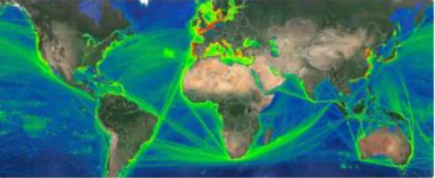 Figura 2 - Principais rotas marítimas mundiais   (Marine Traffic, Marine Traffic Density Maps ) 