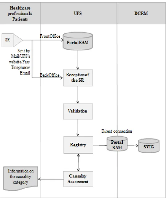 Figure 6 – Processing of the SRs in the UFS and the connection with the healthcare  professionals/patients and with the DGRM