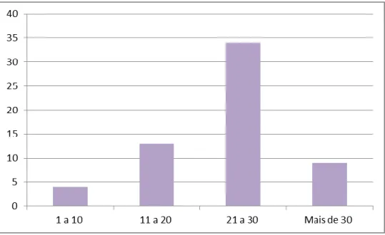 Gráfico 3.6.5 - Tempo de serviço dos sujeitos em anos, a 31 de Agosto de 2013 