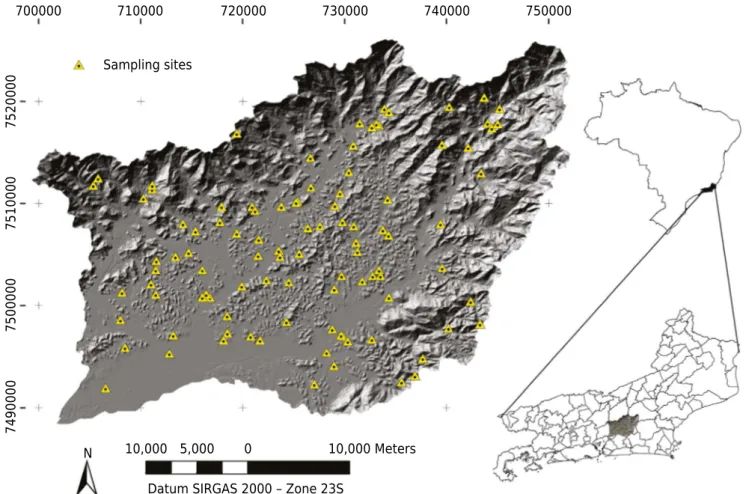 Figure 1. The location of sampling sites in the Guapi-Macacu watershed within Rio de Janeiro - Brazil.