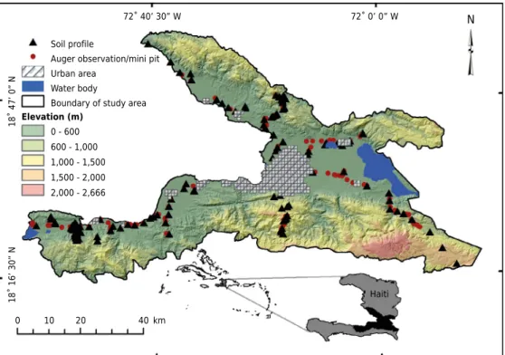 Figure 1. Spatial distribution of the soil pits described and sampled in western Haiti, Caribbean.