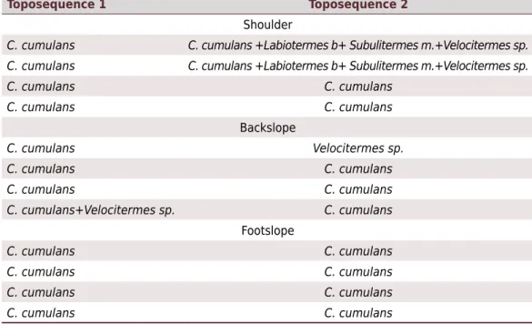 Table 1.  Genera identified in termite mounds in slope thirds of toposequences