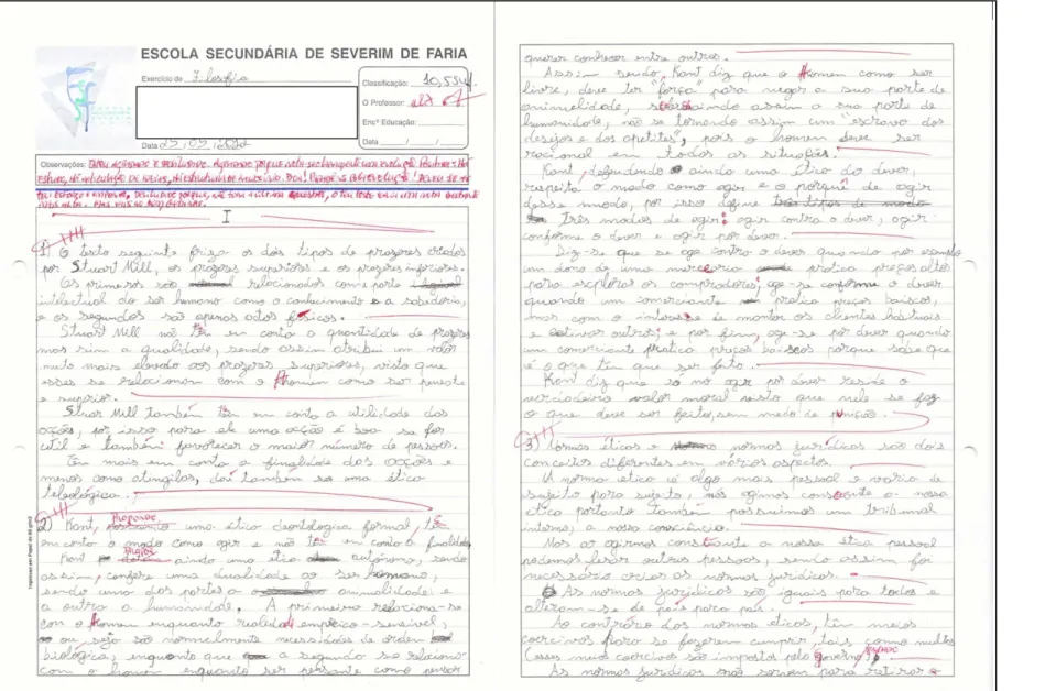 Ilustração 13:D - Documentos de avaliação: exemplo de resposta de aluno a prova de avaliação escrita IV – parte I 