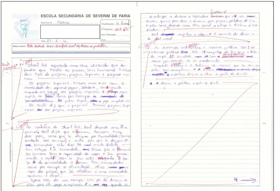Ilustração 15:D - Documentos de avaliação: exemplo de resposta de aluno a prova de avaliação escrita IV – parte I 