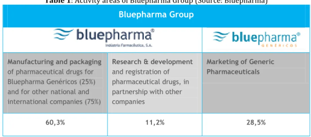 Table 1: Activity areas of Bluepharma Group (Source: Bluepharma)  Bluepharma Group 