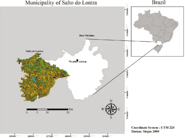 Figure 1 - Localization map of the municipality of Salto do Lontra (RGB composition 564), in the State of Parana, Brazil.