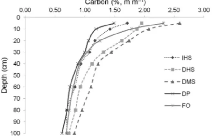 Table 3 – Carbon (C) content in the different layers of soil in the  grazing systems and the native vegetation.