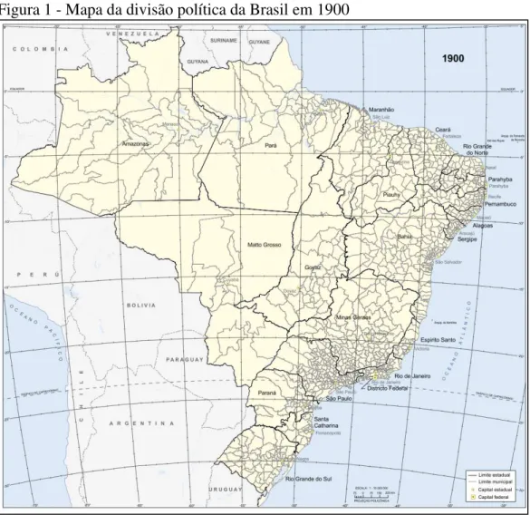 Figura 1 - Mapa da divisão política da Brasil em 1900  