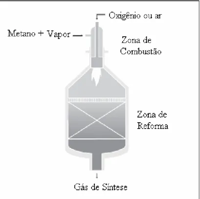 Figura 2.1: Esquema de um reator autotérmico com combustão homogênea e reforma  heterogênea (AASBERG-PETERSEN e colaboradores (2003))