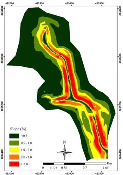 Figure 2. Slope map of the sub-basin, in the municipality of Teixeira de Freitas, southern end of the state of Bahia,  Brazil.