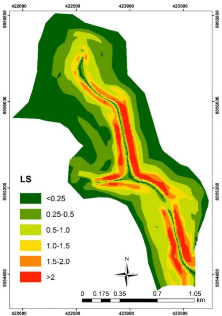 Figure 5. Topographic factor (LS) of the sub-basin in the municipality of Teixeira de Freitas, southern end of the  state of Bahia, Brazil.