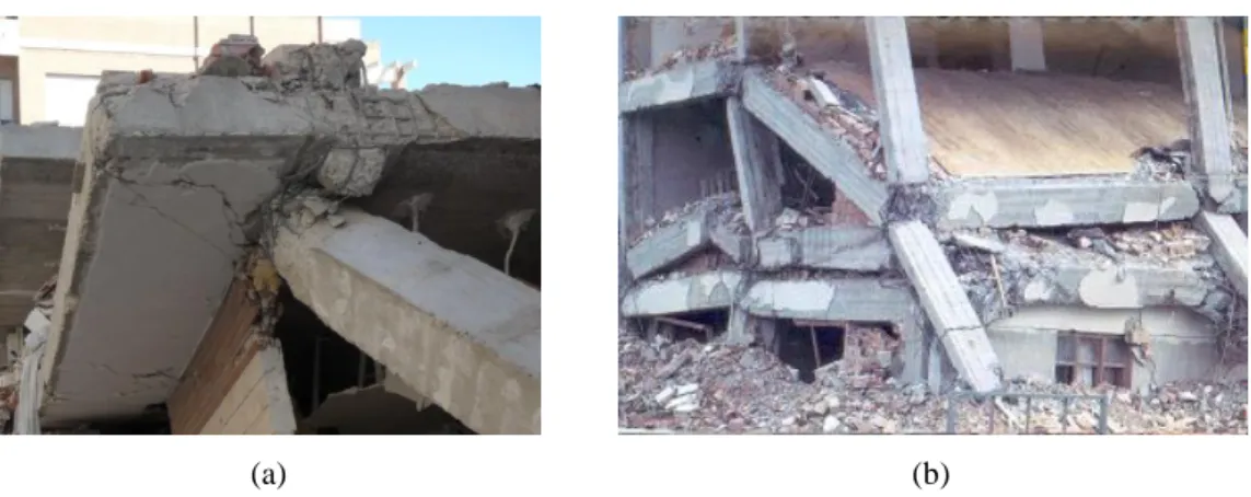 Figure 2.4 - Failure of beam-column joints lacking proper design: a) 2011 Lorca, Spain earthquake; 