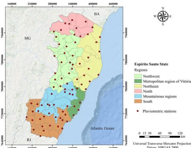 Figure 1. Map with the pluviometric stations location used in the study. 