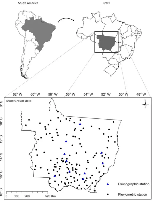 Figure  1.  Distribution  of  the  148  pluviometric  stations  and  the  10  pluviographic stations used
