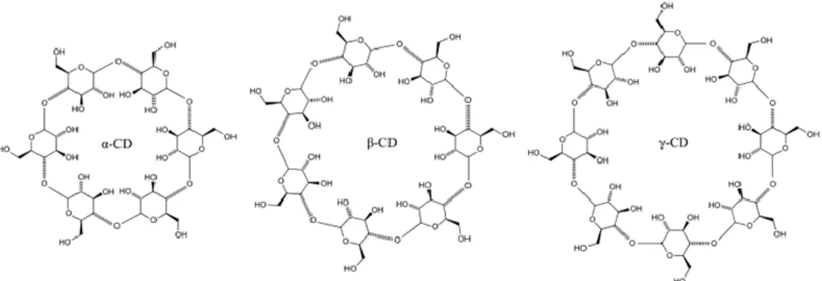 Figure 1 – Schematic representation of the three most abundant cyclodextrins: α-, β- and γ-CDs (left to  right)