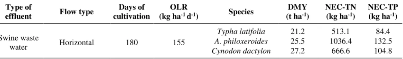 Table 2. DMY and NEC values for the three species studied. 