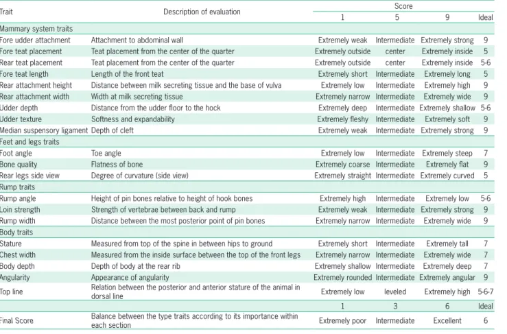 Table 1 − Description of linear type traits.