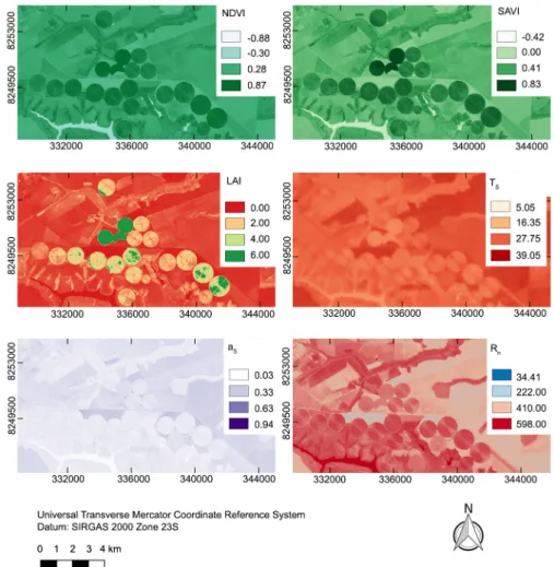 Figure 3 shows examples of the spatial distribution  ET annual and the K c , estimated using the SEBAL 