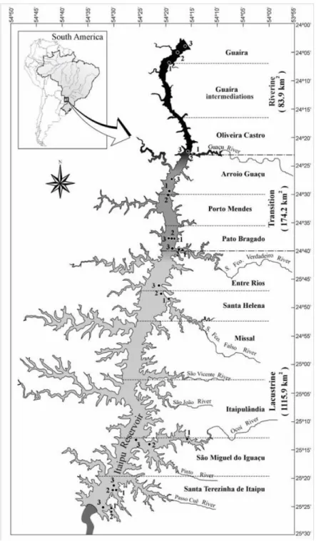 Figure 1. Location of the sampling stations from longitudinal gradient of Itaipu Reservoir.