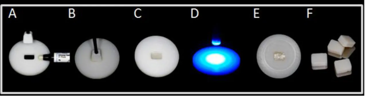Figura 3. Confecção das restaurações indiretas em resina composta: (A) matriz 