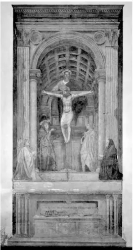 Figura 8 – Masaccio, A Santíssima Trindade com a Nossa Senhora e S. João, 1425 , Janson, 1986, p.413.