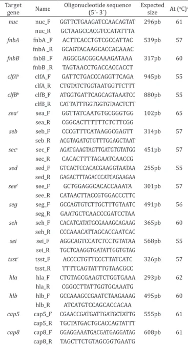 Table 1. Nucleotide sequences and their characteristics  for the Staphylococcus aureus gene-specific oligonucleotide 