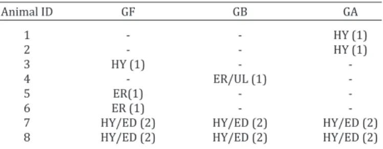Table 3. The frequency of colonization density of GHLOs in  the gastric regions of the cats
