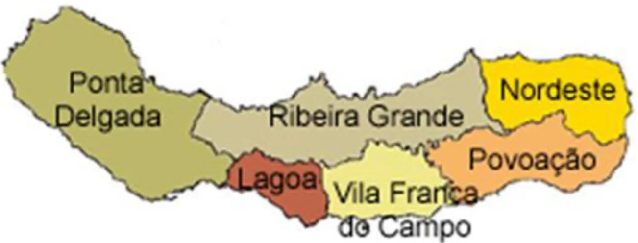 Imagem 1: Mapa da Ilha de São Miguel por Concelhos 