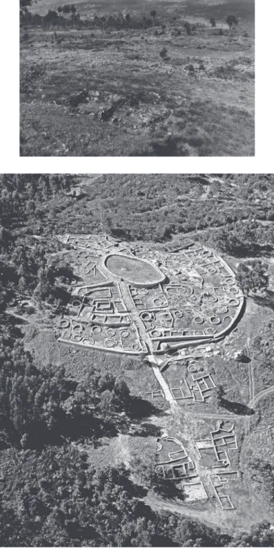 Fig. 6 - Castro de Monte Mozinho: situação da área escavada antes da intervenção FLUP iniciada em 1974 e sítio  arqueológico em 1998