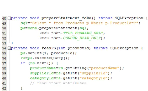Figure 13. Use of forward-only and read-only prepared statement. 