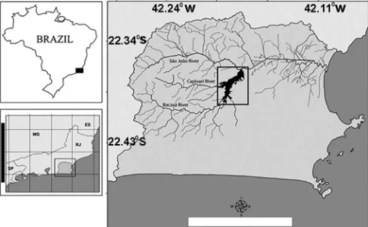 Figure 1. Map showing the study area, the Juturnaíba Reservoir and its drainage  area, Rio de Janeiro, Brazil.