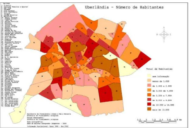 Figura 3: Zoneamento e distribuição populacional da cidade de Uberlândia 