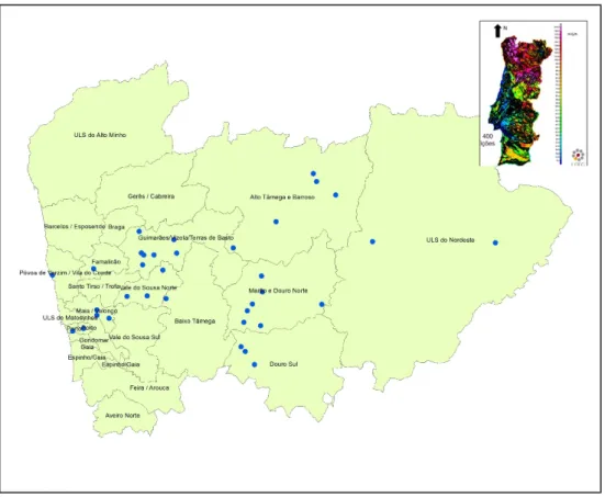 Figure  1.  Georeferencing  of  newly  diagnosed  ALS  cases  in  the  Northern  region  of  Portugal