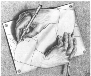 Figura 01 - Drawing Hands, 1948  Maurits Cornelis Escher 
