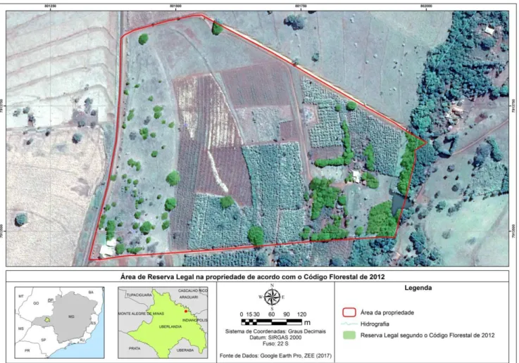 Figura 4. Mapeamento da área de Reserva Legal da Fazenda Pindaíba. Fonte: RUIZ, 2017. 