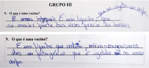 Figura 11 – Evolução da resposta de um aluno à pergunta &#34;o que é uma vacina?&#34; 