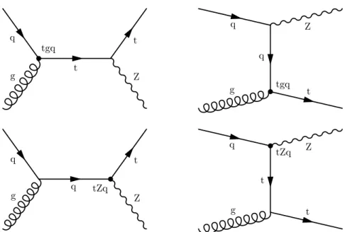 Figure 2: Feynman diagrams for the production of tZ in tZ-FCNC channels.